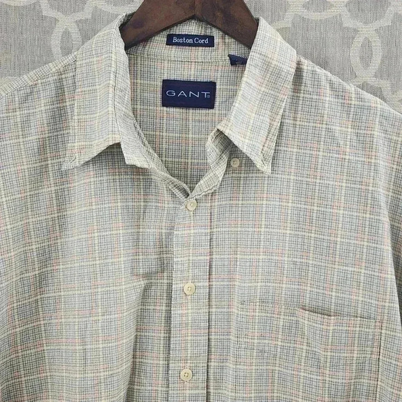 Vintage GANT Boston Cord Checker Textured Button Up Short sleeve Men's Shirt - Picture 2 of 9